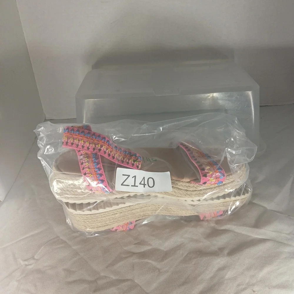 Wonder Nation Platform Espadrille Sandals‎ Size 3 Pink Multi Boho Embroidered